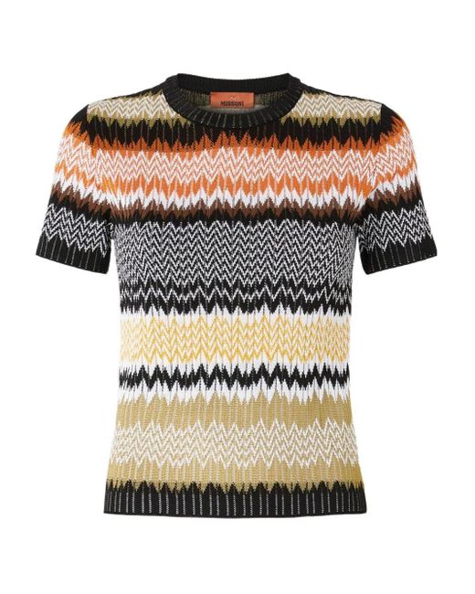 Missoni Black Chevron-Pattern Short-Sleeved Knit Top