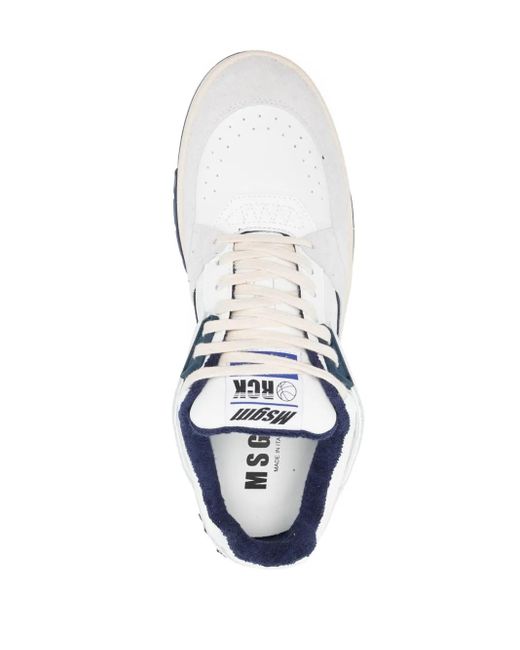 MSGM White Colour-Block Panelled Leather Sneakers for men