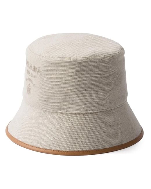 Prada Gray Logo-Embroidered Bucket Hat
