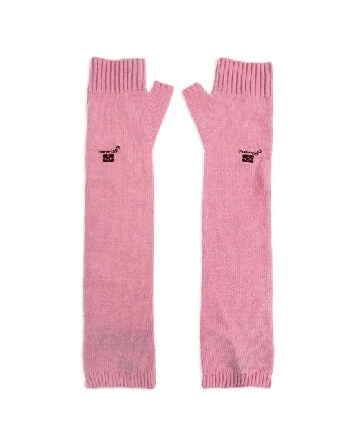 Ganni Pink Embroidered Knit Mitts