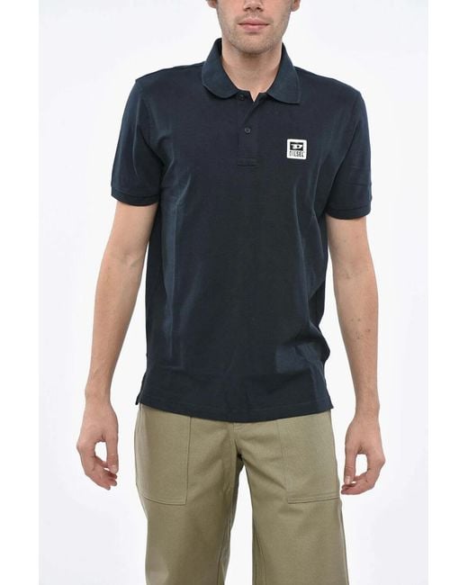 DIESEL Blue Logo-Patch Polo Shirt for men