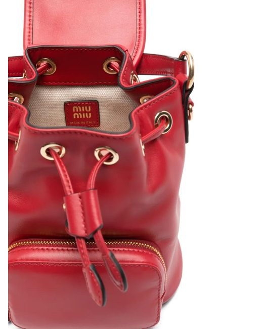 Miu Miu Red Mini Logo Leather Backpack