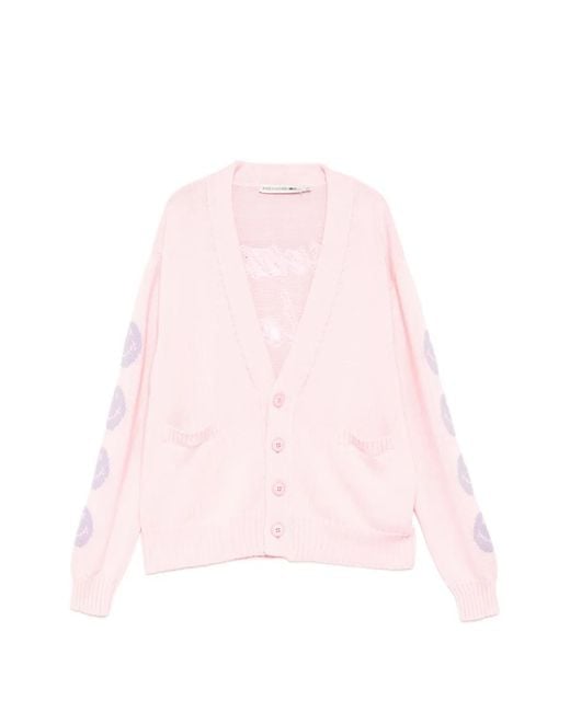 Joshua Sanders Pink Smiley-Face V-Neck Cardigan