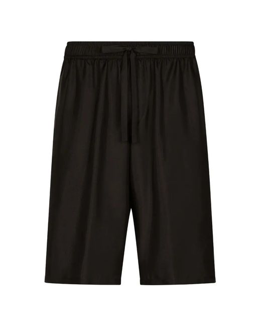 Dolce & Gabbana Black Embroidered Silk Jogging Shorts for men