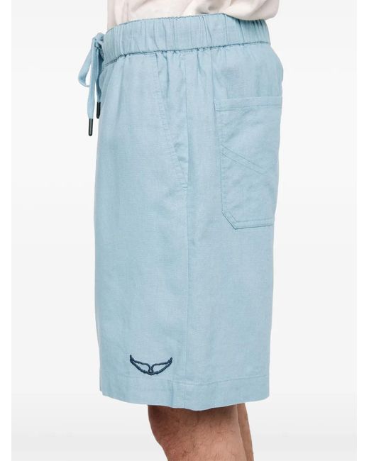 Zadig & Voltaire Blue Pany Drawstring-Waist Logo-Embroidered Shorts for men