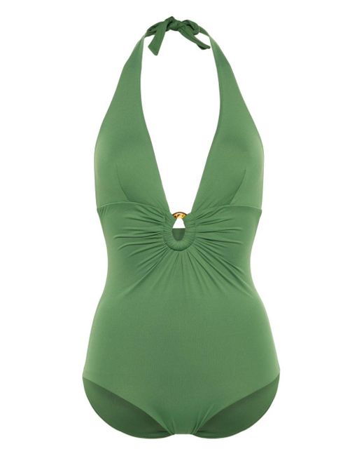 Fisico Green Ring-embellished Halterneck Swimsuit