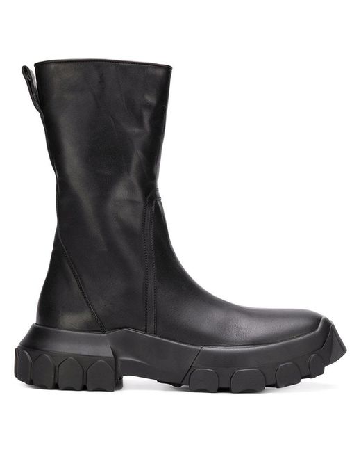 Rick Owens Black Tractor Zipped Boots for men