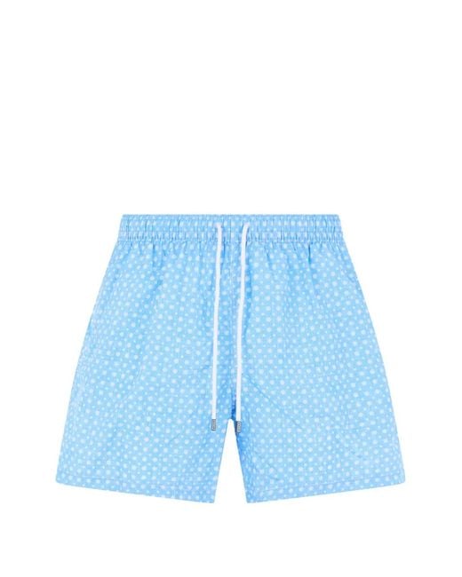 Fedeli Blue Floral-Print Drawstring Swim Shorts for men