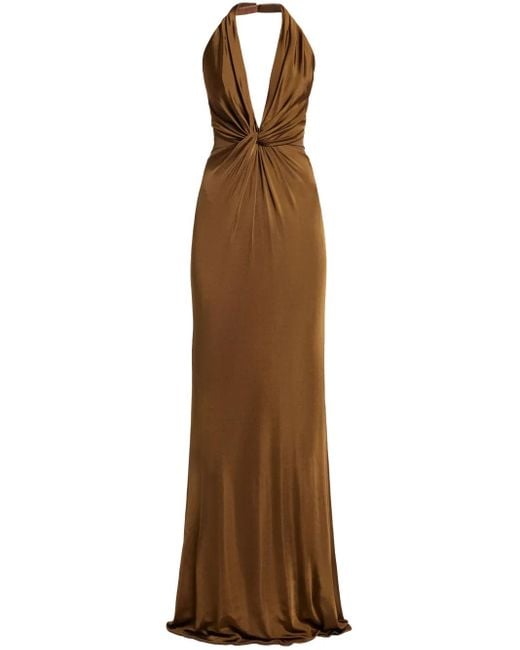 Tom Ford Brown Knot-Detail Evening Dress