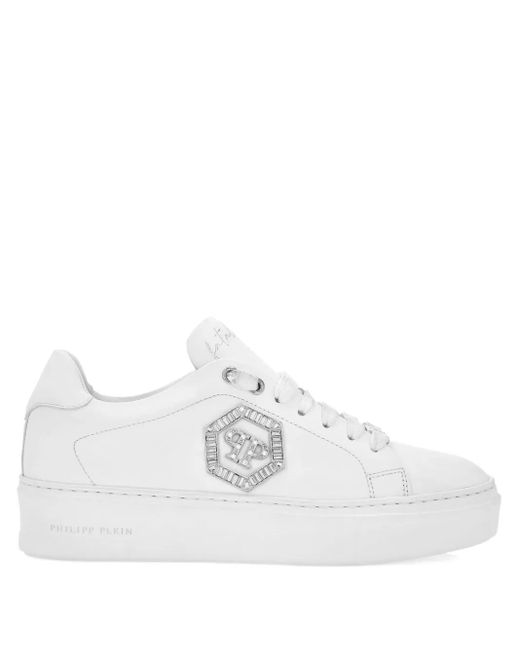 Philipp Plein White Crystal-Embellished Low-Top Sneakers