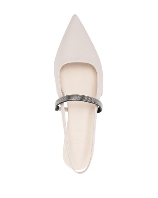 Brunello Cucinelli White Monili-strap Cut-out Ballerina Shoes
