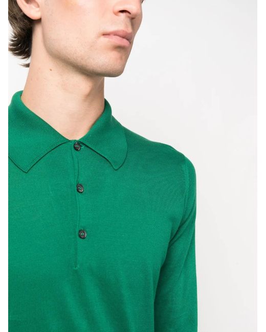 John Smedley Green Finchley Long-Sleeved Polo Shirt