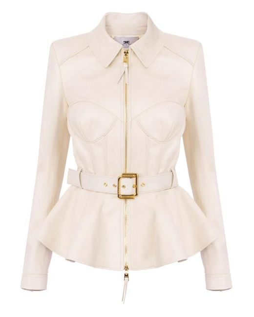 Elisabetta Franchi Natural Zip-Up Leather Jacket