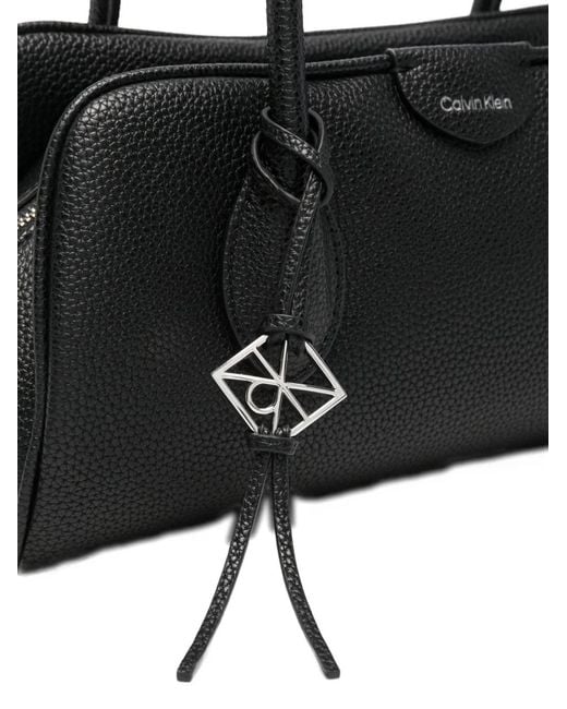 Calvin Klein Black Logo-Print Pebbled Tote Bag