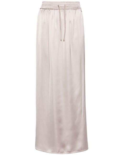 Herno White Drawstring-waist Satin Midi Skirt