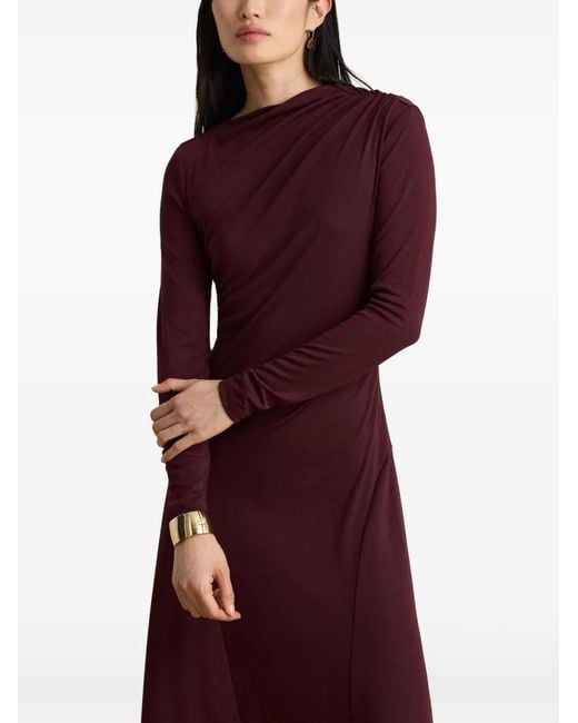 Ralph Lauren Purple Yamilla Draped Long-Sleeve Dress