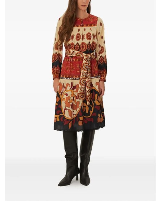 Farm Rio Red Ainka Tiles Belted Dress