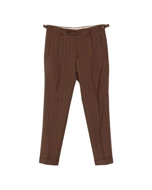 Berwich Brown Pinstripe Pleated Trousers for men