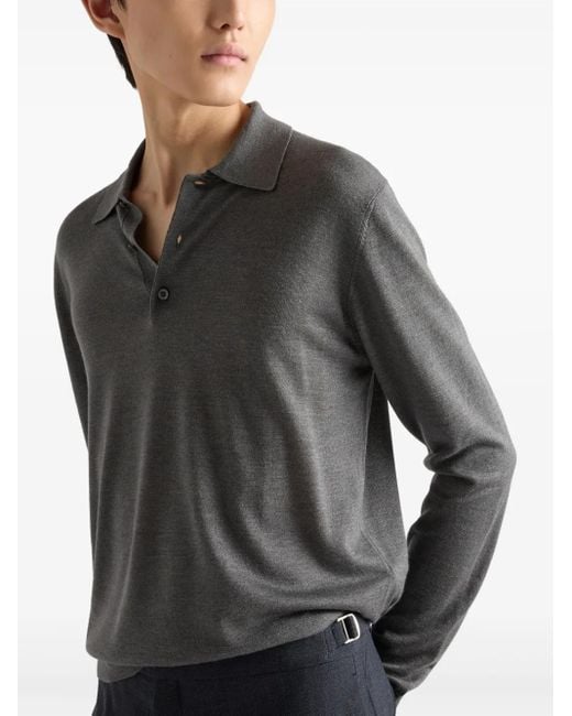 Prada Gray Cashmere-Blend Polo Shirt for men