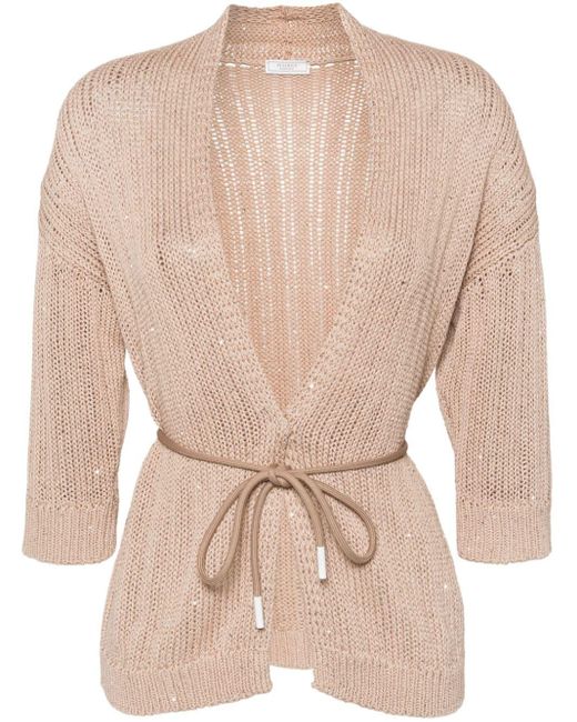 Peserico Natural Sequin-embellished Knitted Cardigan