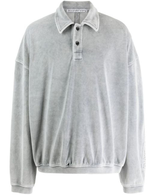 Alexander Wang Gray Logo-embossed Polo-collar Sweatshirt for men