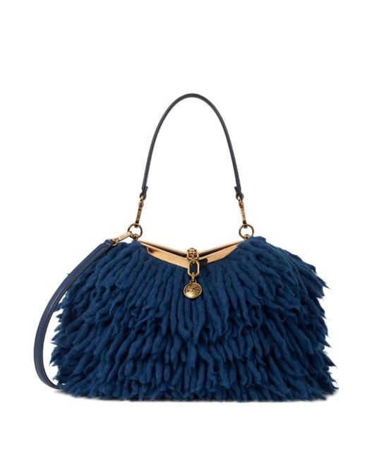 Etro Blue Small Wool Vela Bag With Grinding
