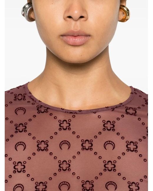 MARINE SERRE Red Long-Sleeve Patterned Mini Dress