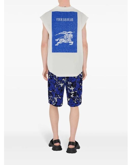 メンズ Burberry リーフプリント ショートパンツ Blue