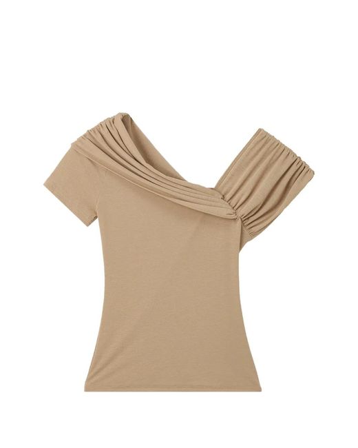 B+ AB Natural Ruched Off-Shoulder Blouse