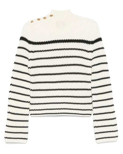 Forte_forte White High-Neck Striped Sweater