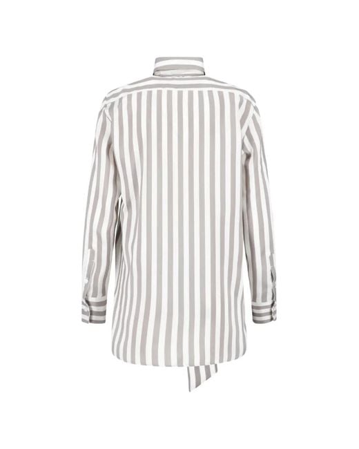Kiton White Striped Bow Blouse
