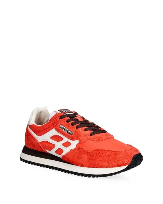 Napapijri Red Logo-Patch Suede-Panel Sneakers for men