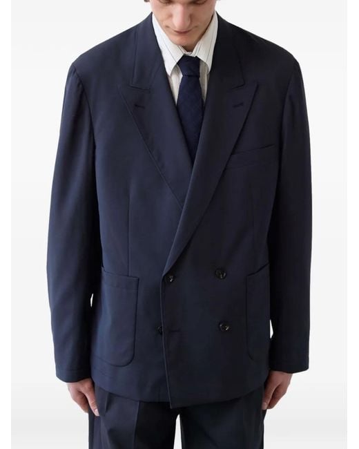 Carter Young Blue Kirk Unstructured Double-Breasted Blazer for men