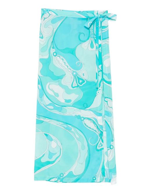 Emilio Pucci Blue Jupe Longue Orchidee À Détail Noué