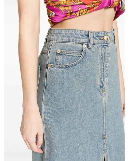 Moschino Blue Teddy Bear-Button Denim Midi Skirt