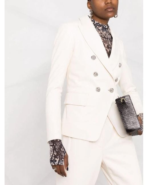 Philipp Plein White Double-Breasted Leather Blazer