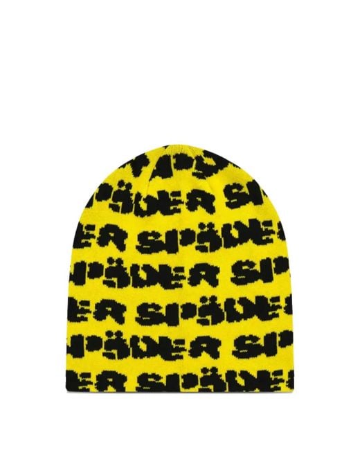 Sp5der Yellow Skully Beanie for men
