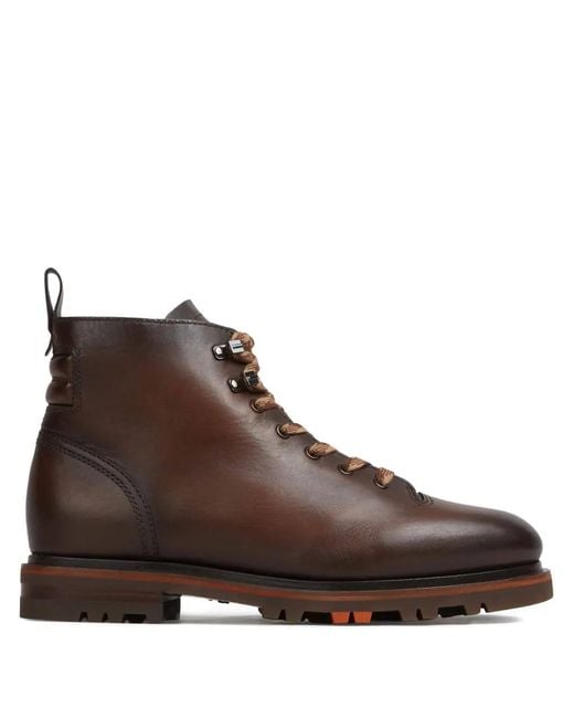 Santoni Brown Lace-Up Leather Hiking Boots for men