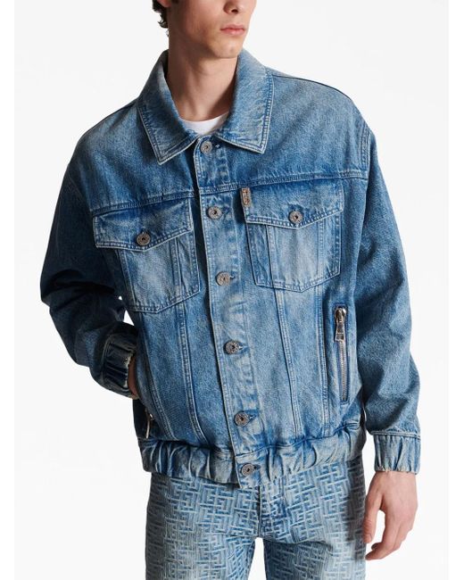 Balmain Blue 70S Logo-Patch Denim Jacket for men