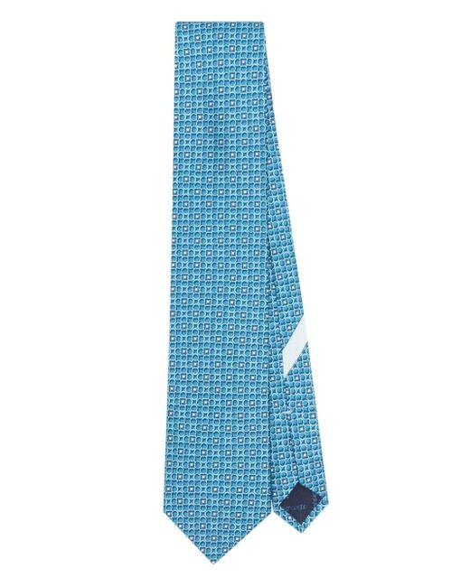 Ferragamo Blue Gancini-pattern Silk Tie for men