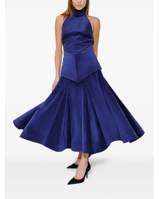 Rosie Assoulin Blue Corduroy A-Line Skirt