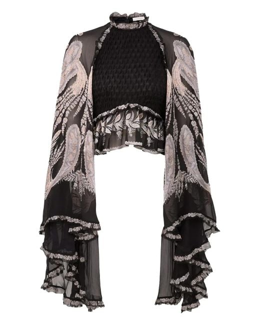 Zimmermann Black Dream Burnout Ruffled Blouse