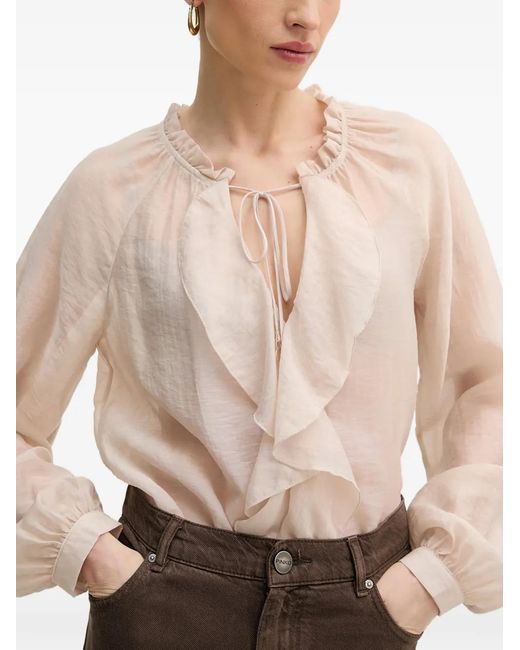 Guess Natural Ruffled Long-Sleeve Blouse
