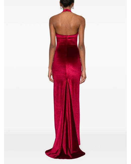 Atu Body Couture Red Halterneck Velvet Maxi Dress