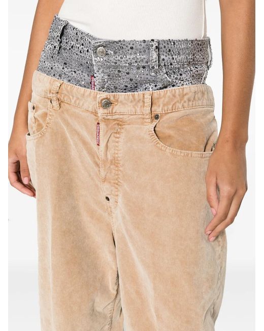 DSquared² Natural Crystal-Embellished Double-Layer Trousers