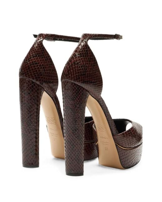 Casadei Brown Flora Python-Effect Platform Sandals