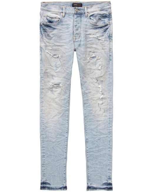 Purple Brand Blue Distressed Low-Rise Skinny Jeans for men