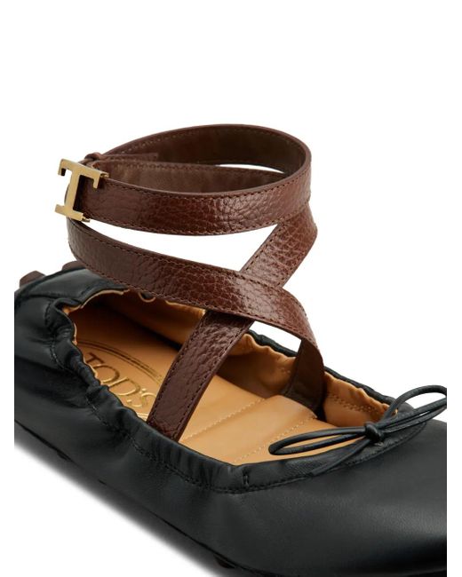 Tod's Black Premium Leather Gommino Ballerina Shoes.