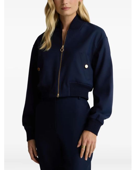 St. John Blue Dakota Cropped Bomber Jacket