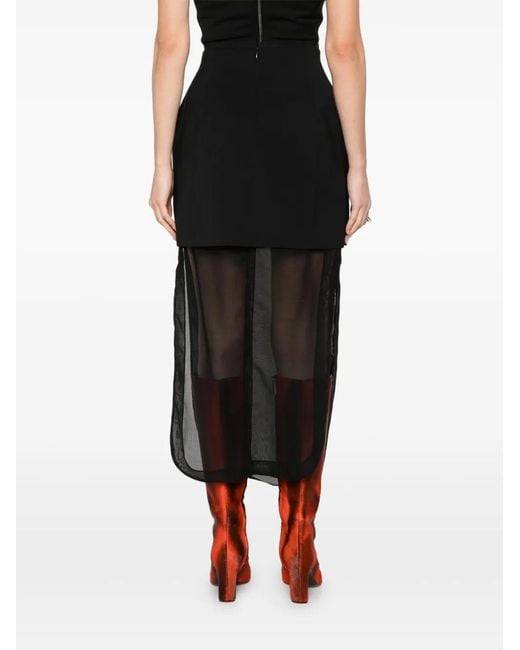 A.W.A.K.E. MODE Black Basque Sheer-Layer Midi Skirt